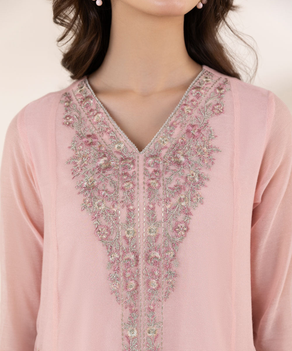 2 Piece - Embroidered Khaddi Net Suit