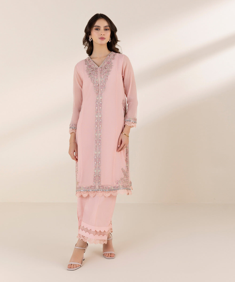 2 Piece - Embroidered Khaddi Net Suit