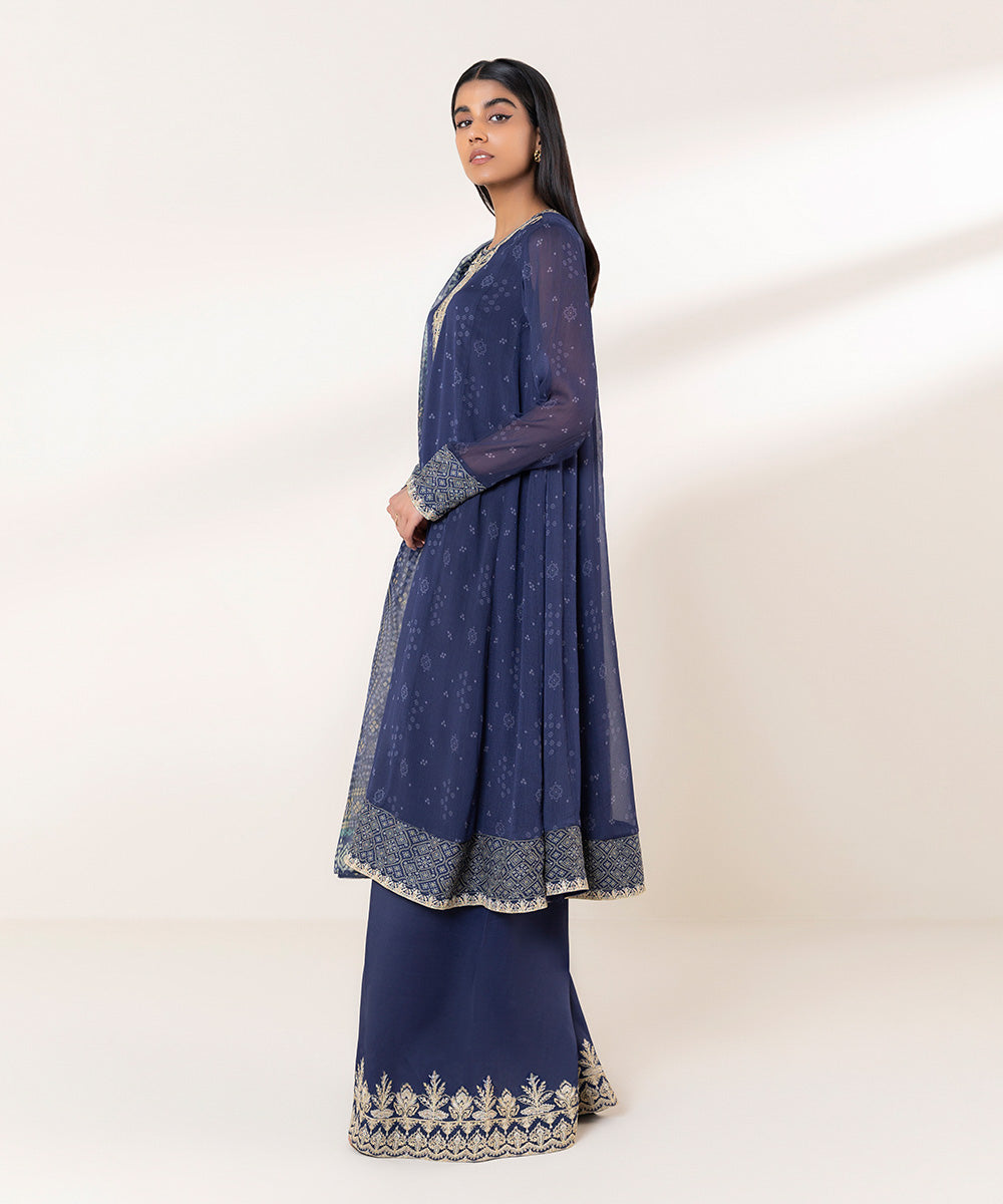 3 Piece - Embroidered Chiffon Suit