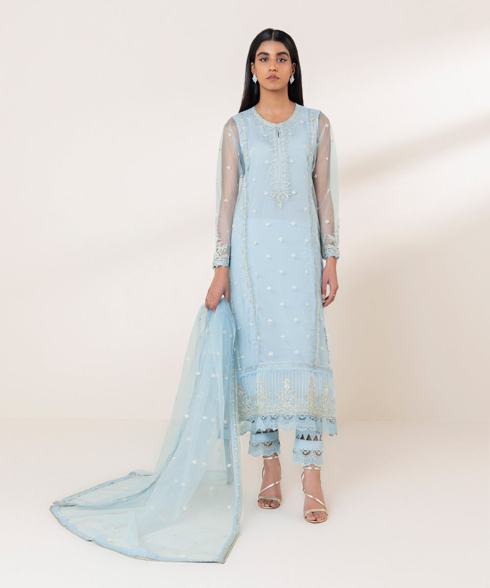 3 Piece - Embroidered Net Suit