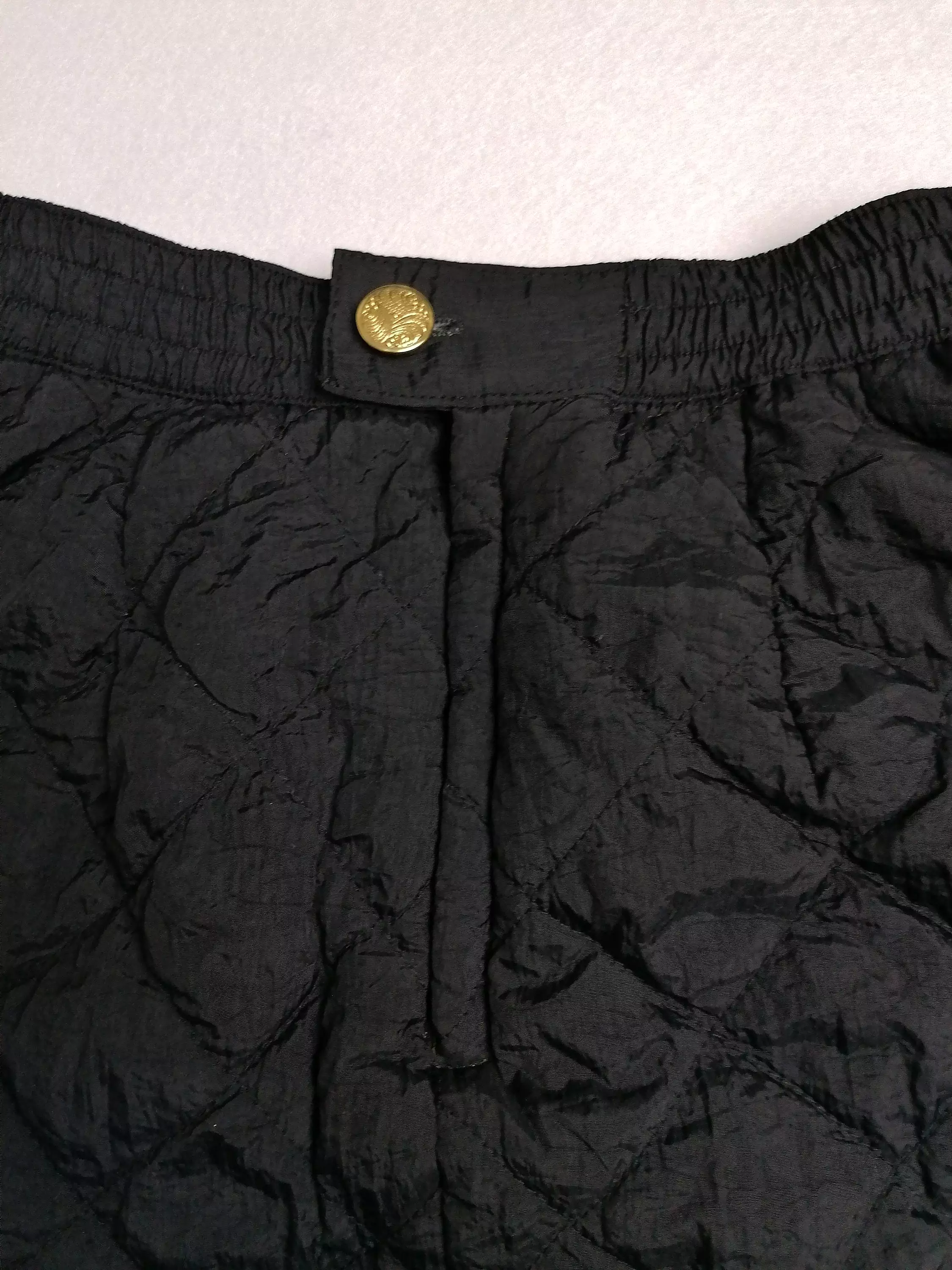 80's Quilted Skirt Nylon Padded High Waist in Black ~ size S-M