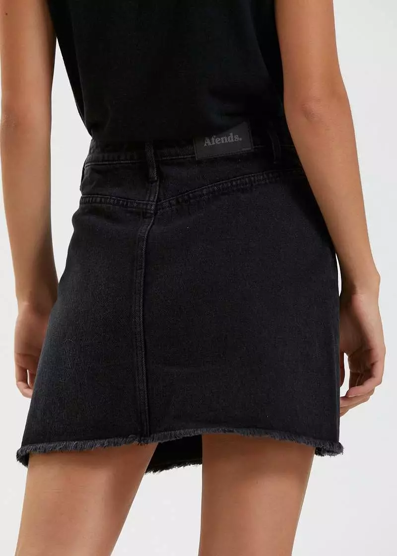 Afends Chillie Organic Denim Mini Skirt Washed Black