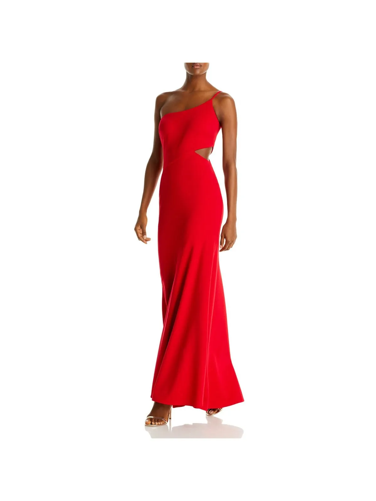 AQUA FORMAL Womens Red Cut Out Zippered Lined Sleeveless Asymmetrical Neckline Full-Length Evening Mermaid Dress