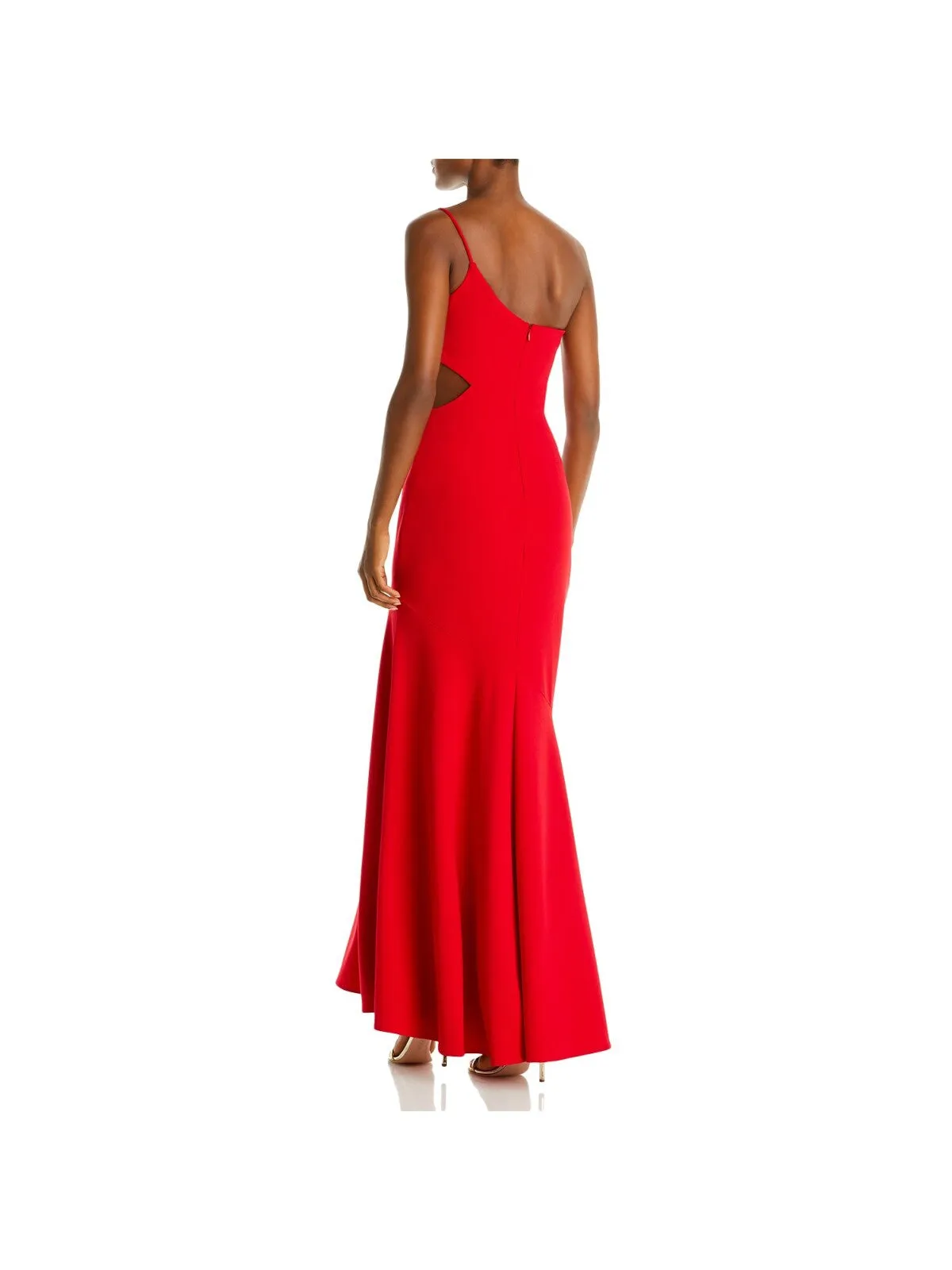 AQUA FORMAL Womens Red Cut Out Zippered Lined Sleeveless Asymmetrical Neckline Full-Length Evening Mermaid Dress