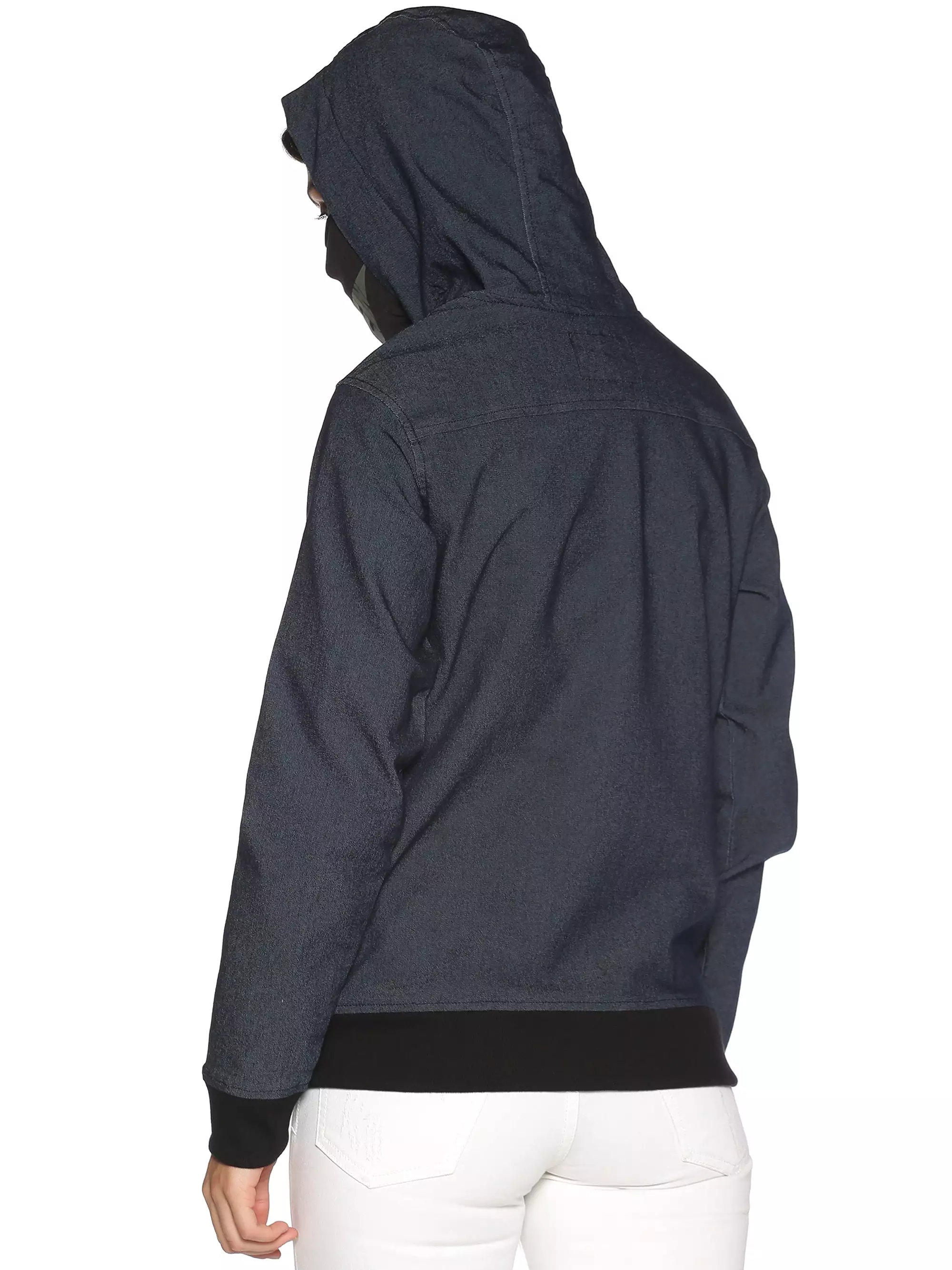 ArcticFox Female Denim Black sweatshirt with Integrated Mask & Hoodies