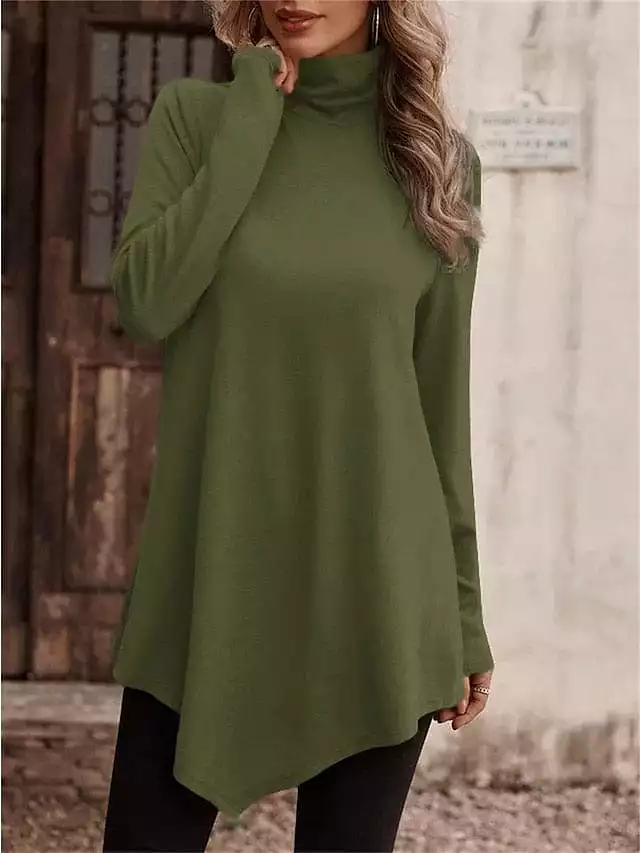 Asymmetrical Long Sleeve Women's Turtleneck T-shirt