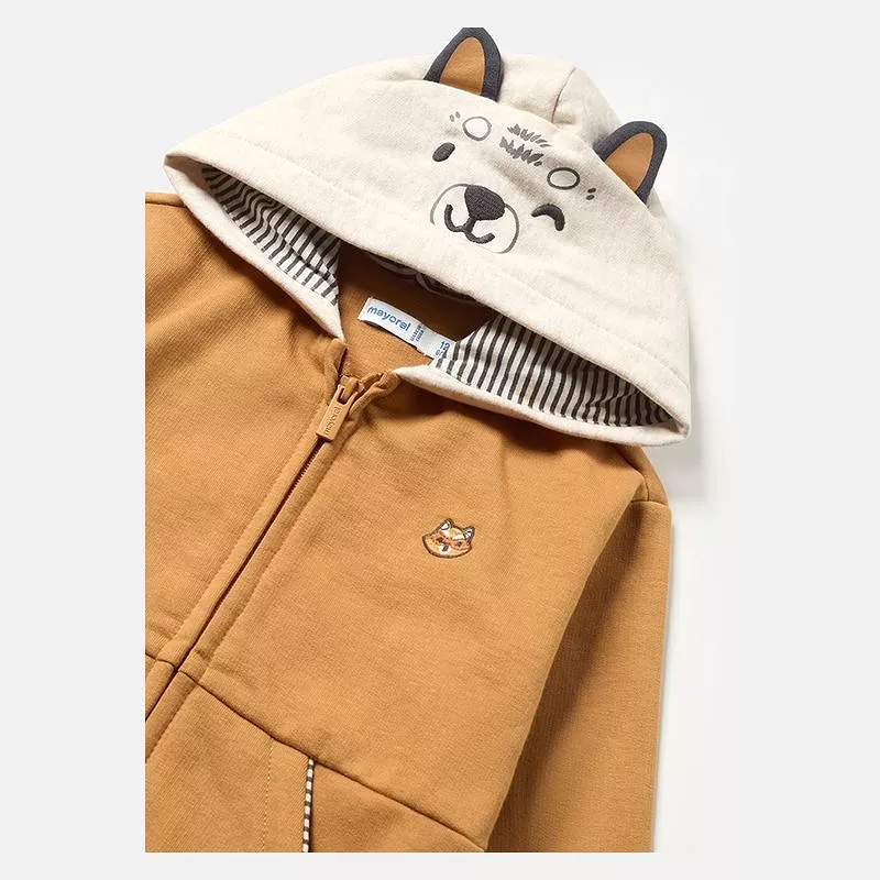 Beige Fox Graphic Zip Up Hoodie