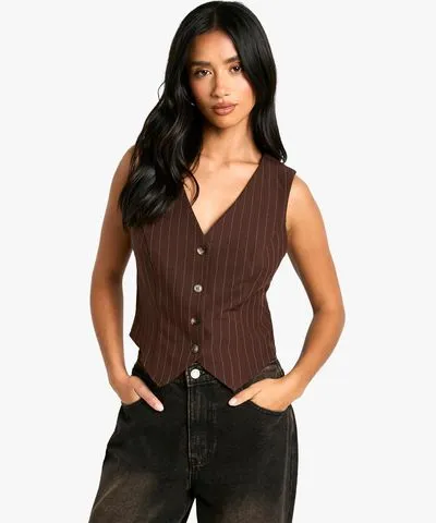 boohoo Womens Petite Pinstripe Tailored Waistcoat