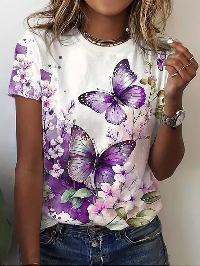 Butterfly Print Women's T-shirt for Casual Wear