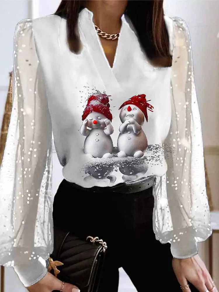 Christmas Snowman Women's Long Sleeve Shirt Blouse