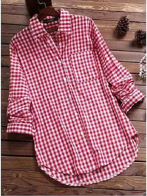 Classic Plaid Pocket Shirt for Women in Black, Red, and Blue