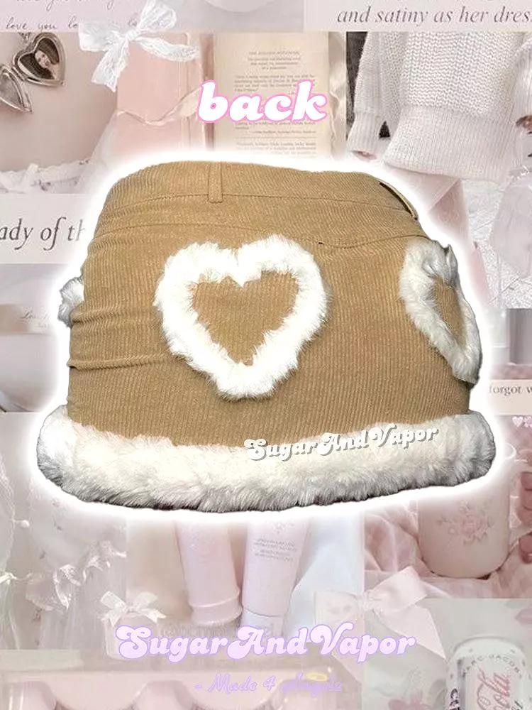 Cute Furry Heart Corduroy Mini Skirt