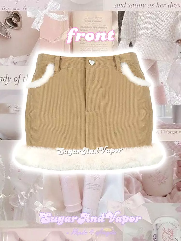 Cute Furry Heart Corduroy Mini Skirt