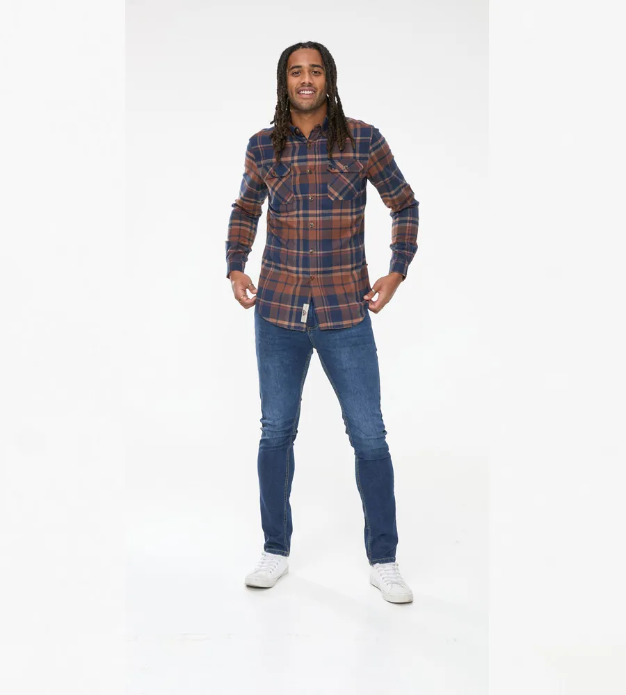 D555 Mens Long Sleeve Check Overshirt With Two Patch Pockets (SHERLOCK)