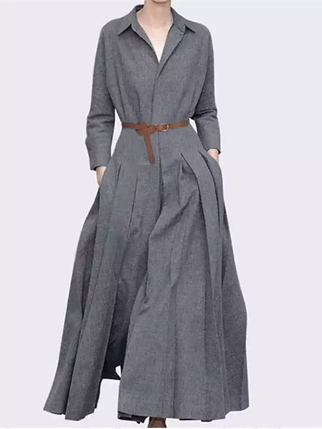 Elegant Black Polyester Maxi Shirt Dress for Women