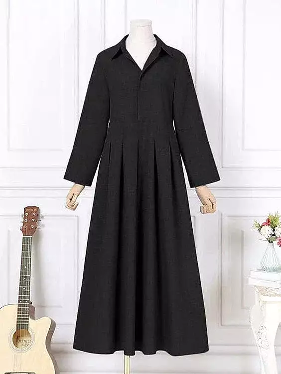 Elegant Black Polyester Maxi Shirt Dress for Women