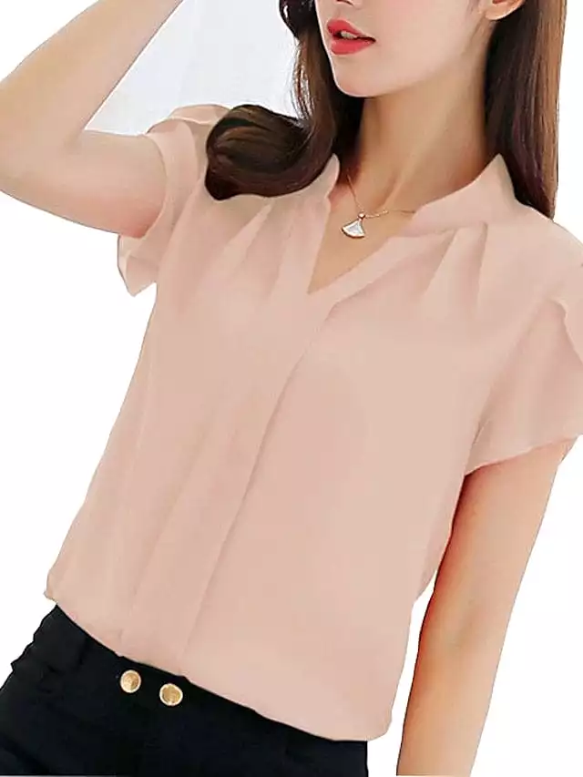 Elegant V-Neck Lace Sleeve Women's Shirt Blouse in Pastel Colors