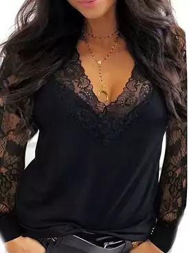 Elegant Women's Lace Shirt with Long Sleeve and Stylish Print Pattern