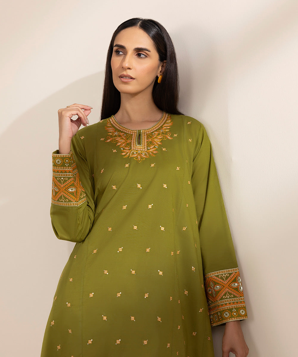 Embroidered Flared Lawn Shirt