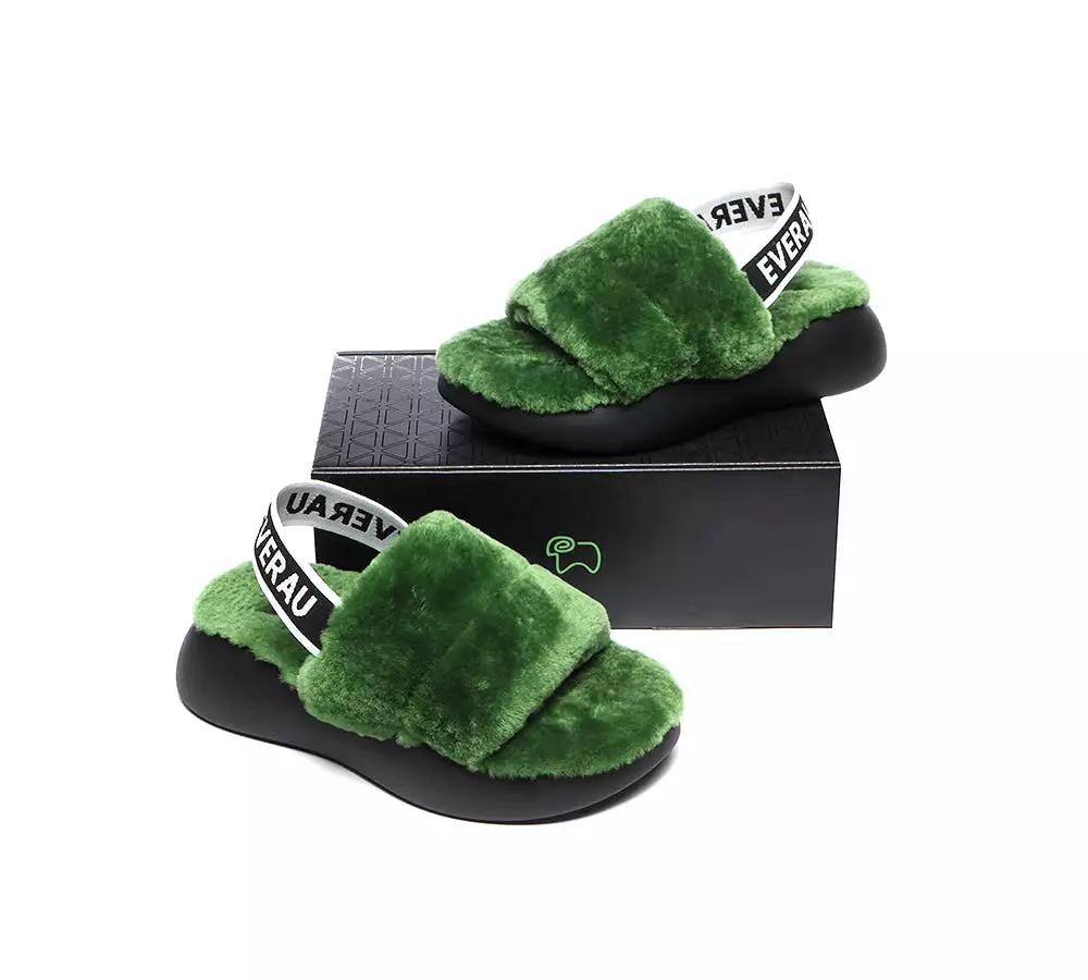 EVERAU Sheepskin Wool Slingback Fluffy Slides Women Miss Ever