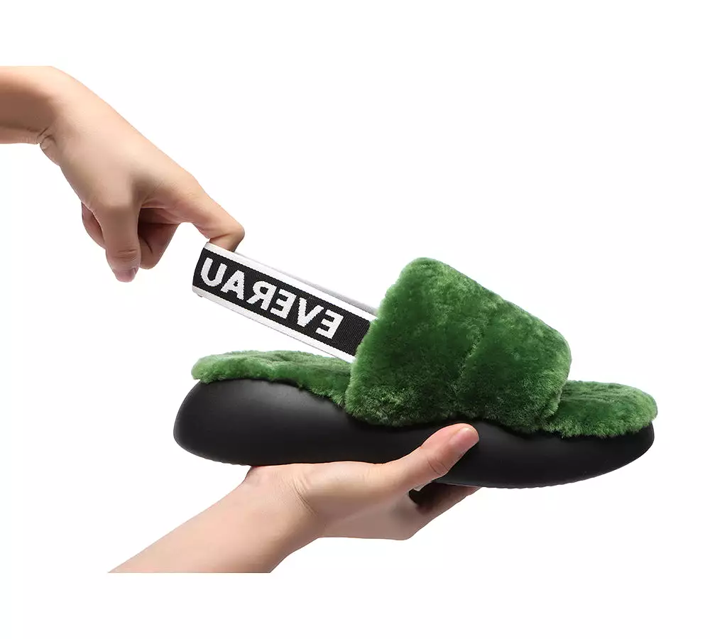 EVERAU Sheepskin Wool Slingback Fluffy Slides Women Miss Ever