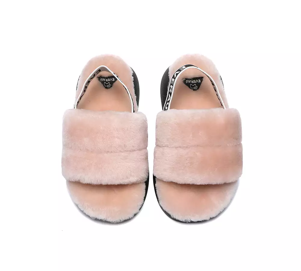 EVERAU Sheepskin Wool Slingback Fluffy Slides Women Miss Ever