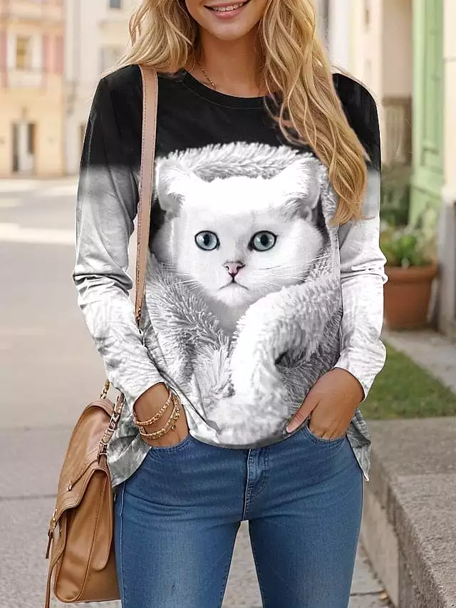 Festive Cat 3D Print Women's Long Sleeve T-Shirt