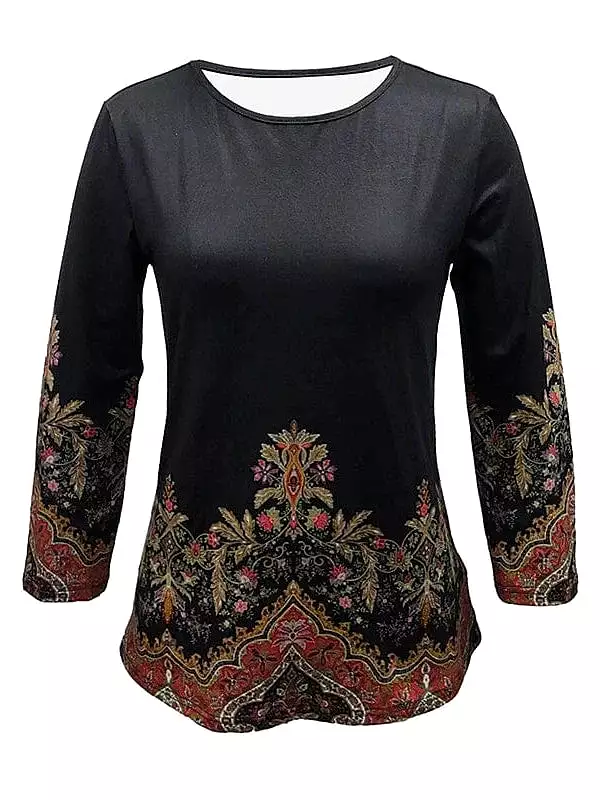 Floral Print Women's Long Sleeve T-shirt for Fall & Winter