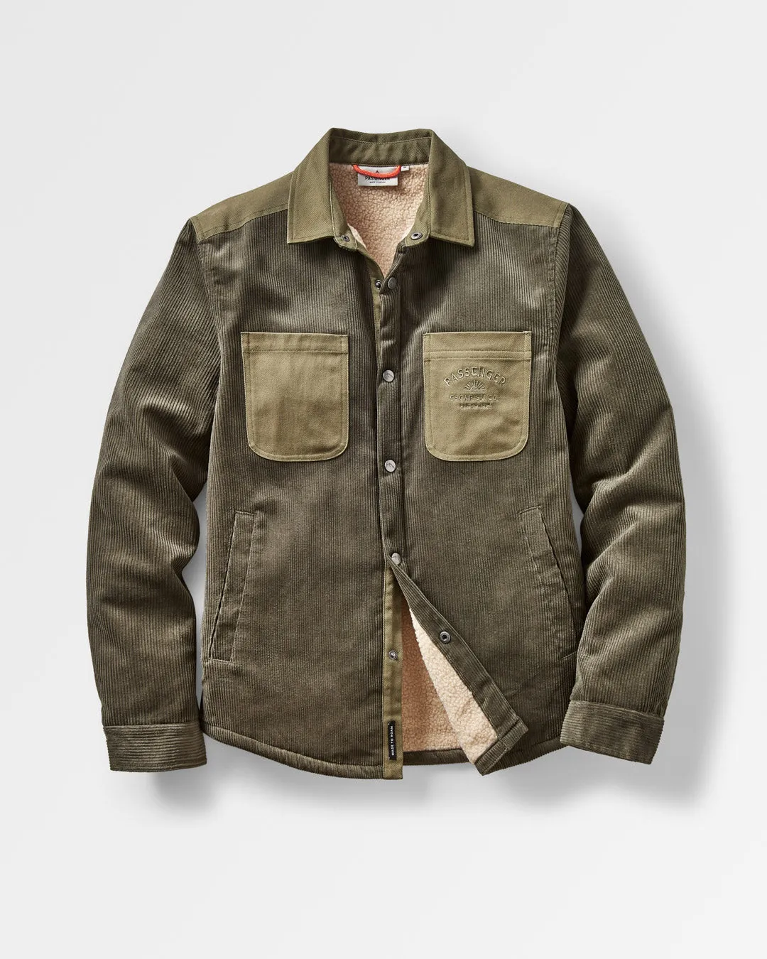 Kodiak Sherpa Lined Cord Overshirt - Dusty Olive