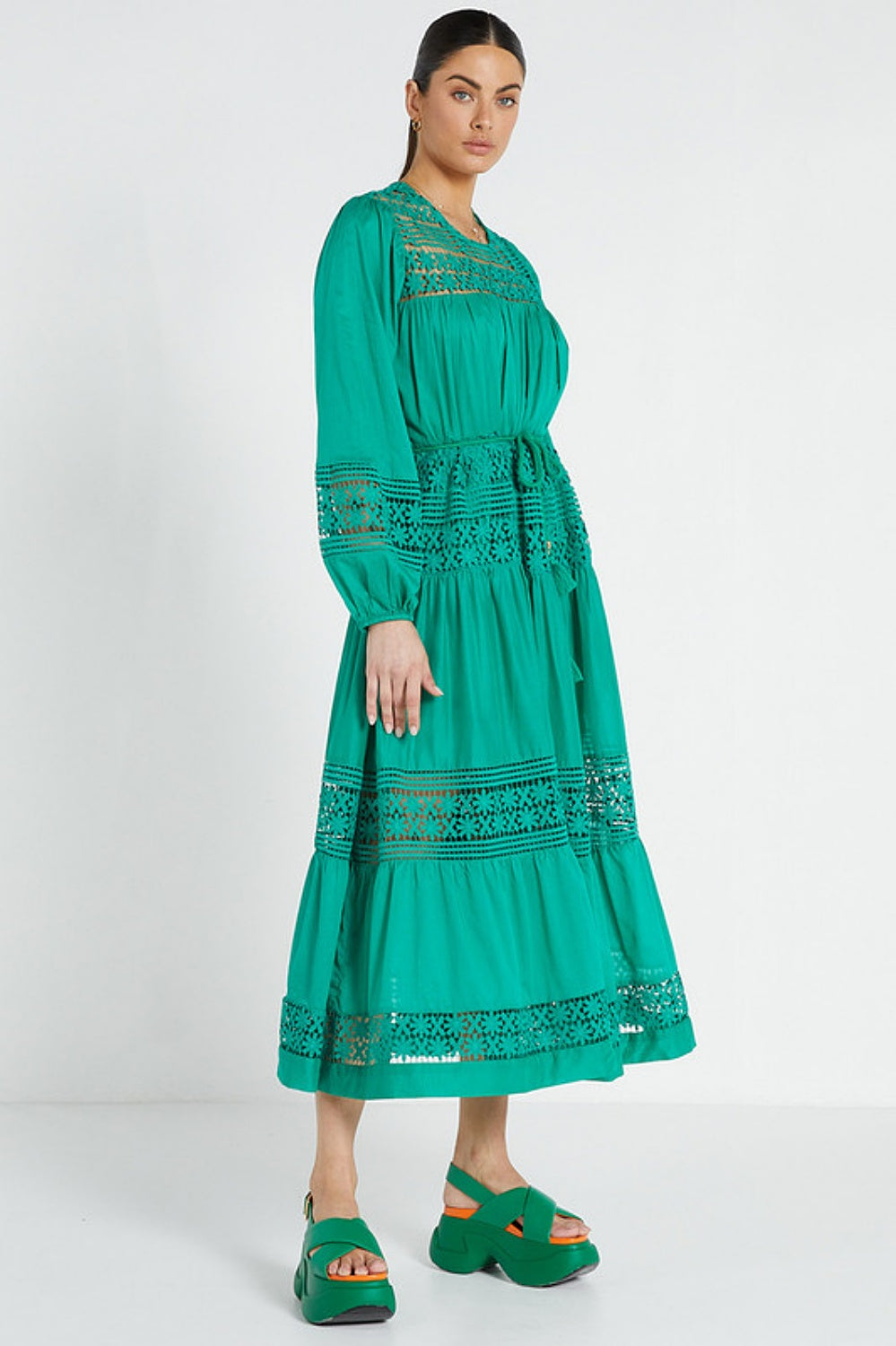 LACE INSERT MAXI DRESS EMERALD