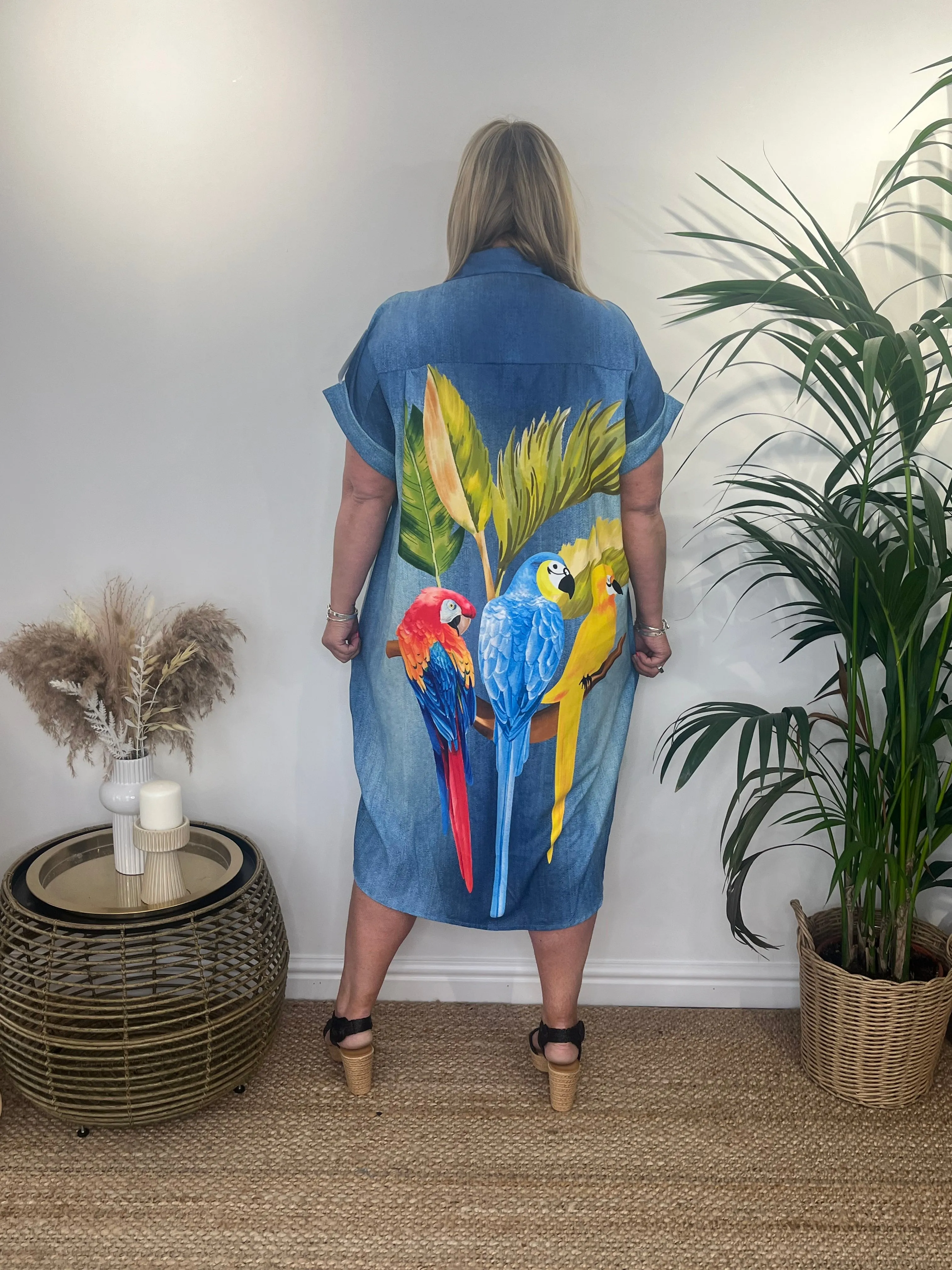 LANIE Longline Parrot Portrait Shirt Dress