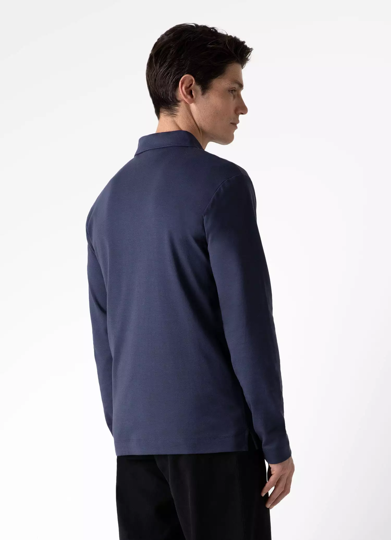 Men's Brushed Cotton Long Sleeve Polo Shirt in Navy