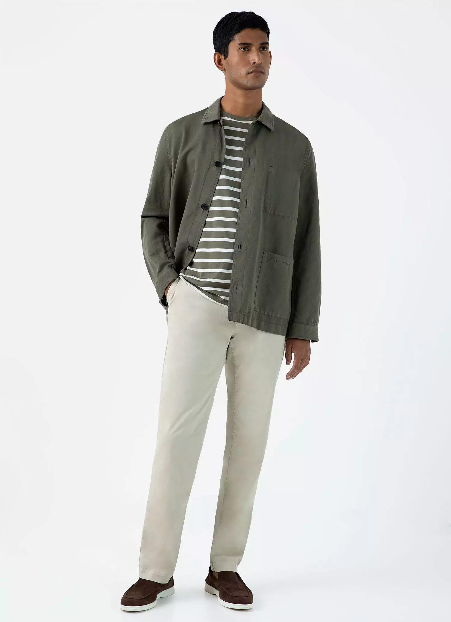 Men's Classic T-shirt in Khaki/Ecru Breton Stripe