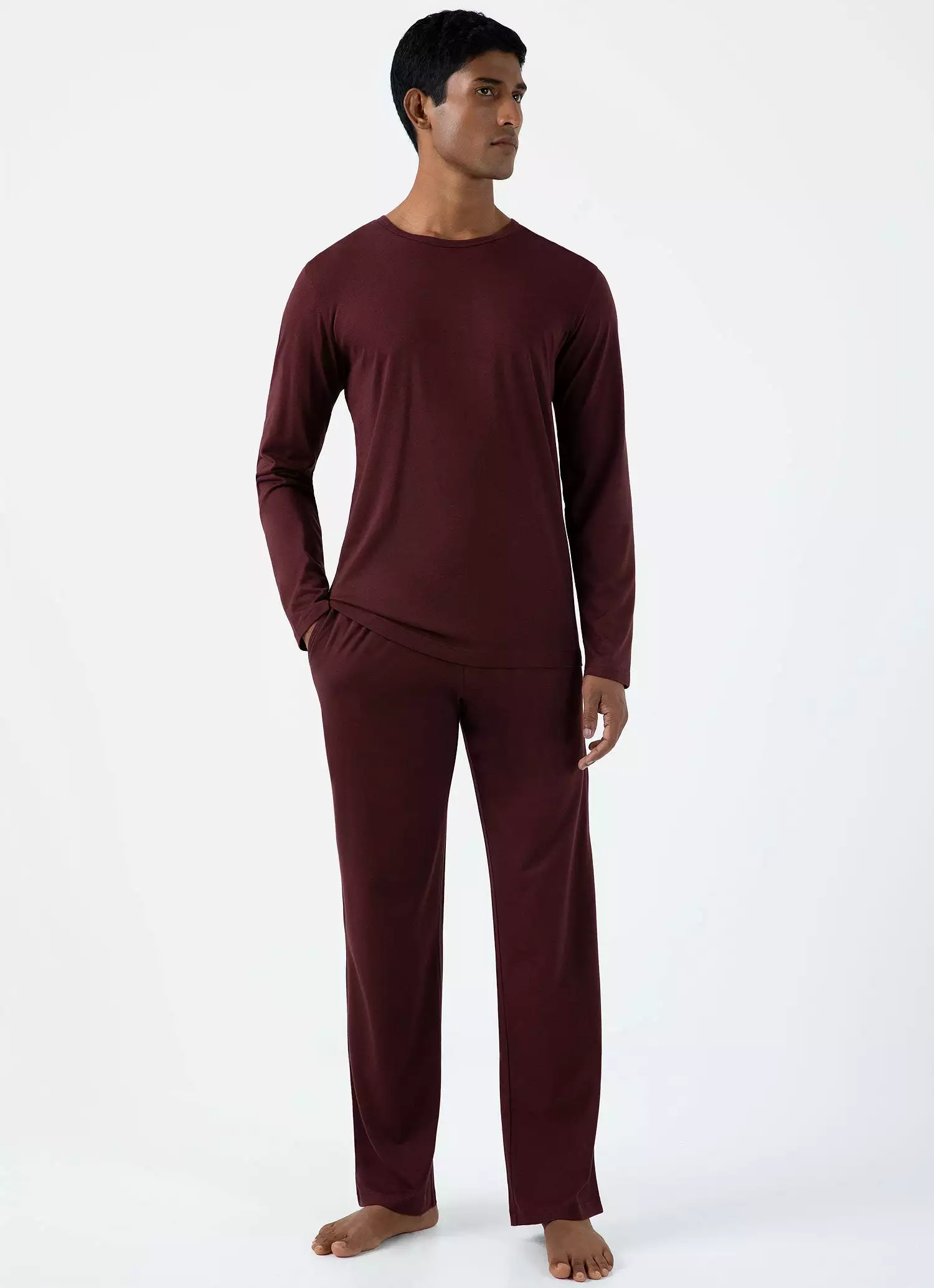 Men's Cotton Modal Lounge Long Sleeve T-shirt in Maroon