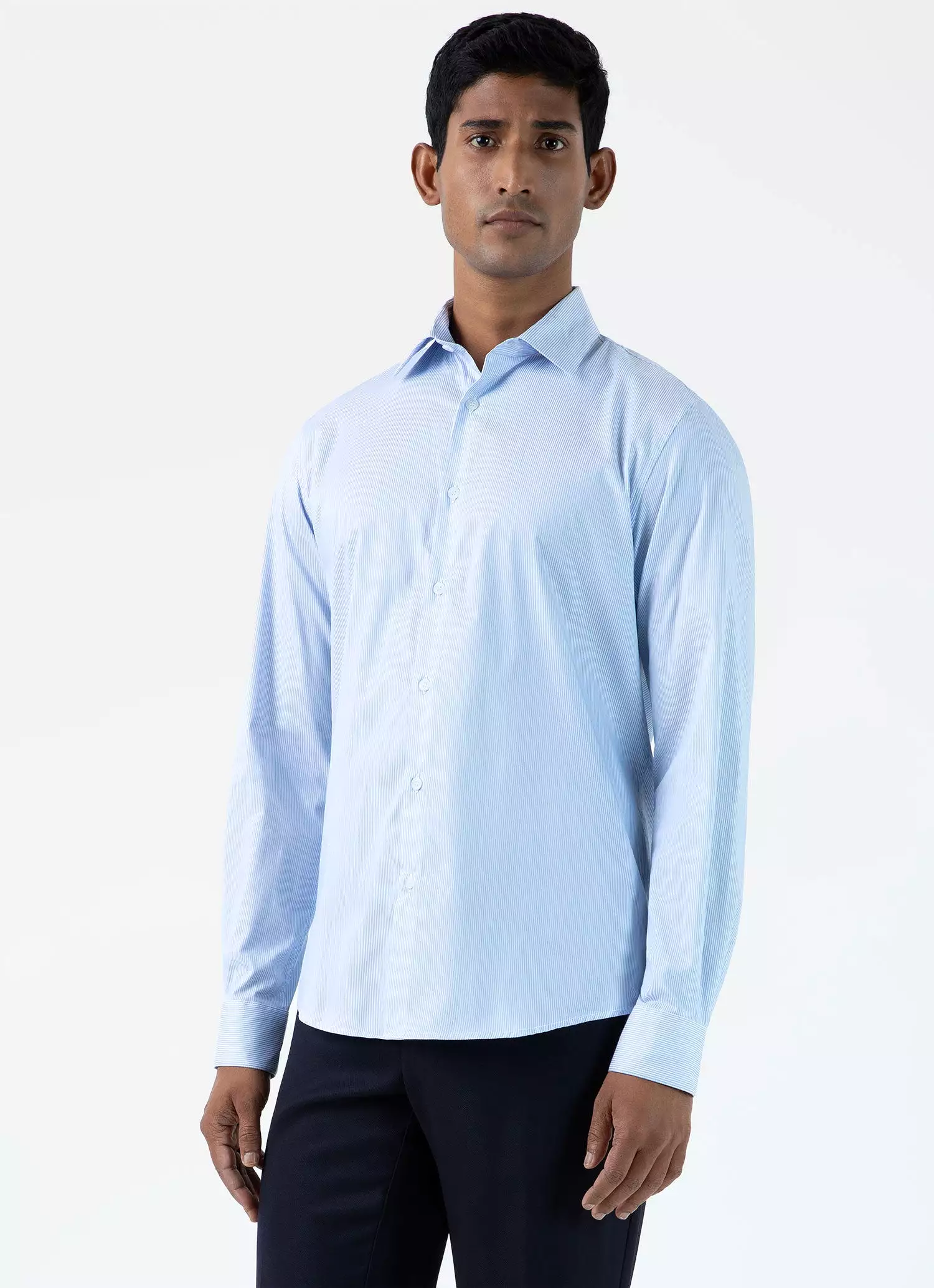 Men's Cotton Stretch Shirt in Light Blue/White