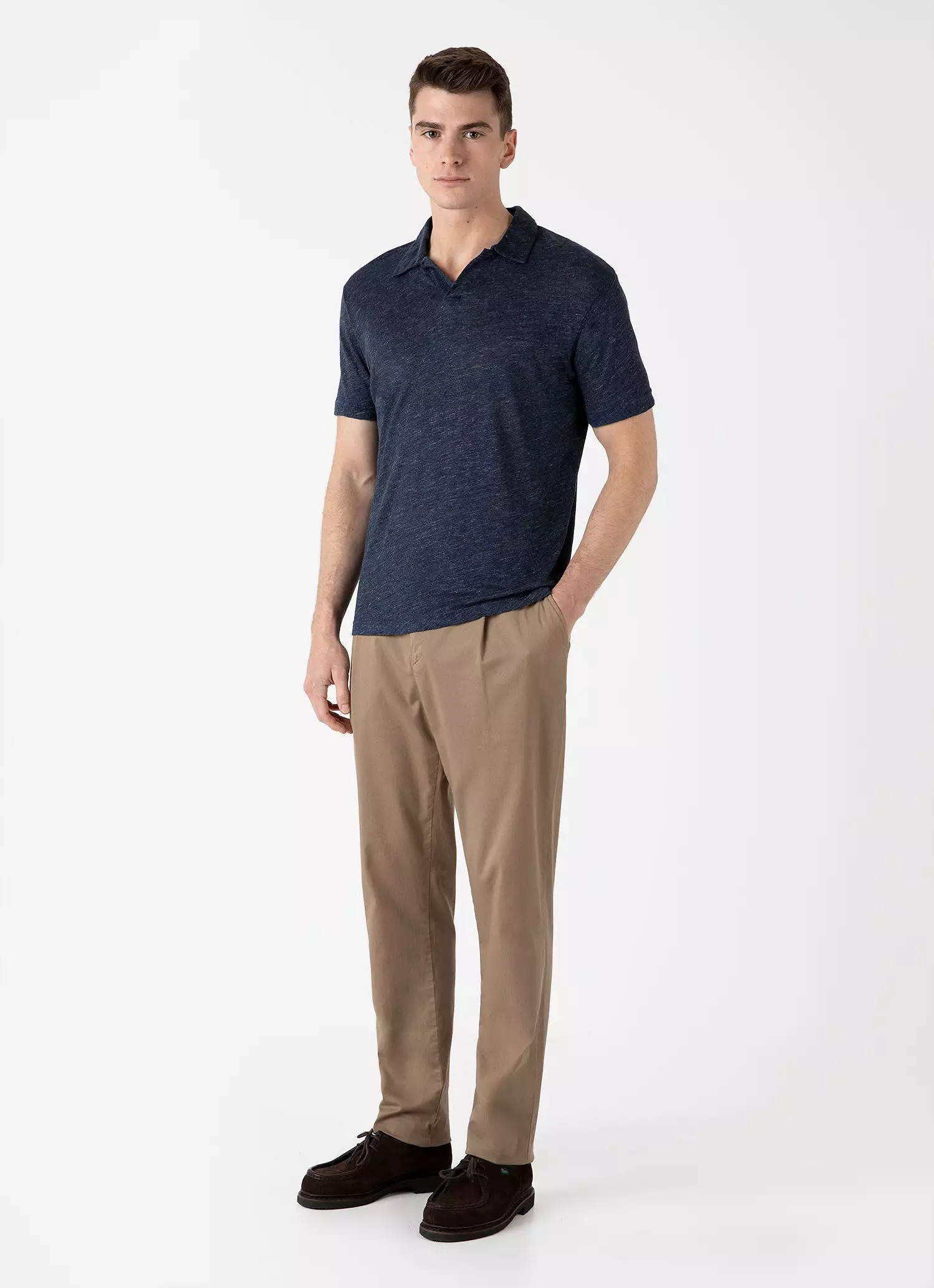 Men's Linen Polo Shirt in Navy Melange