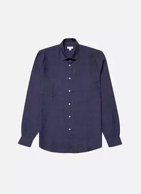 Men's Linen Shirt in Navy Melange