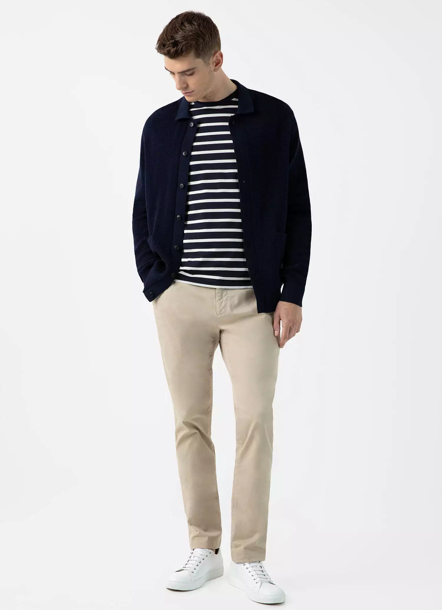 Men's Long Sleeve Classic T-shirt in Navy/Ecru Breton Stripe