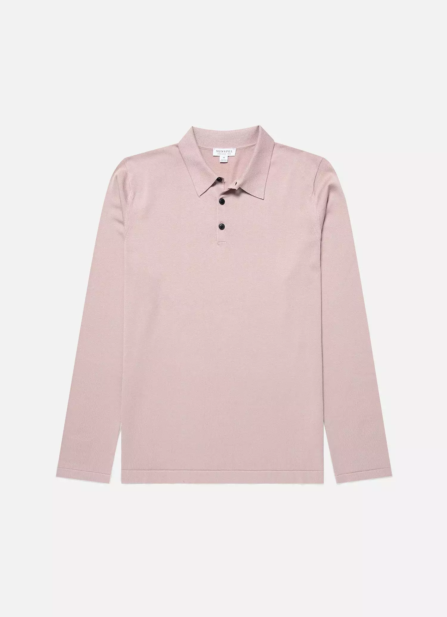 Men's Long Sleeve Sea Island Cotton Polo Shirt in Pale Pink