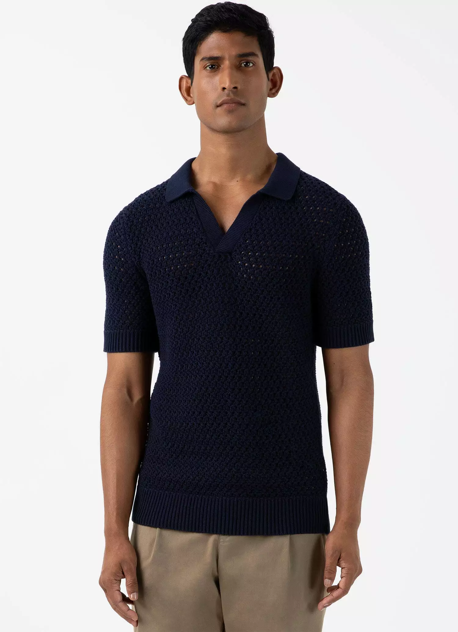 Men's Open Stitch Polo Shirt in Navy