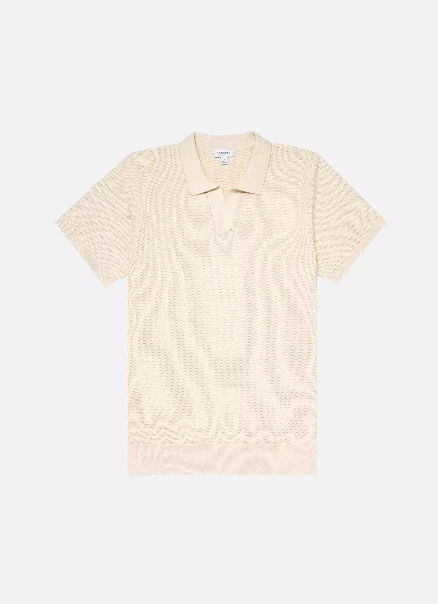 Men's Open Textured Polo Shirt in Ecru