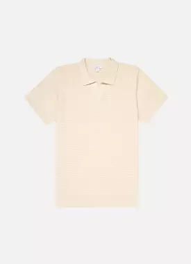 Men's Open Textured Polo Shirt in Ecru