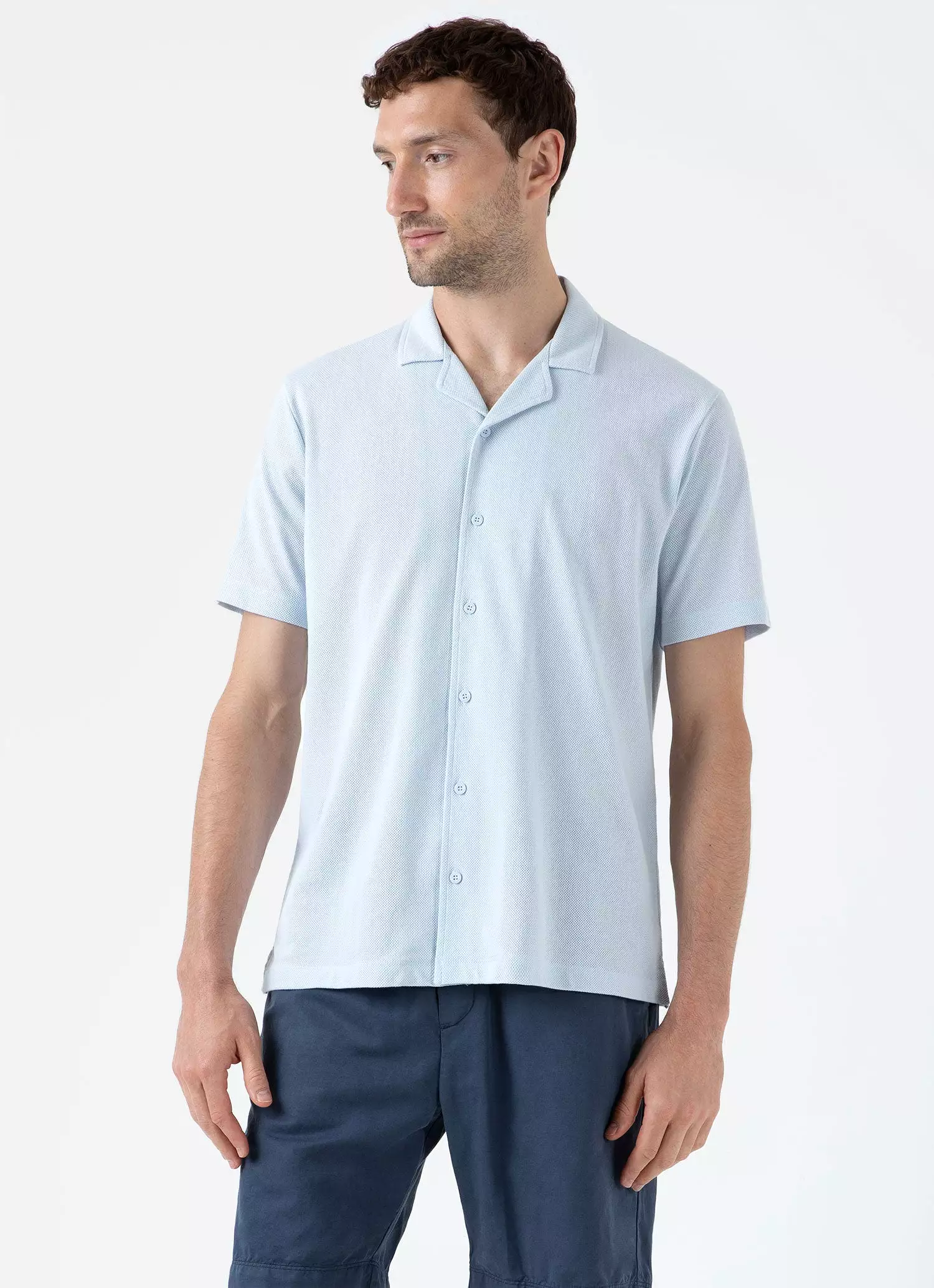 Men's Riviera Camp Collar Shirt in Light Blue