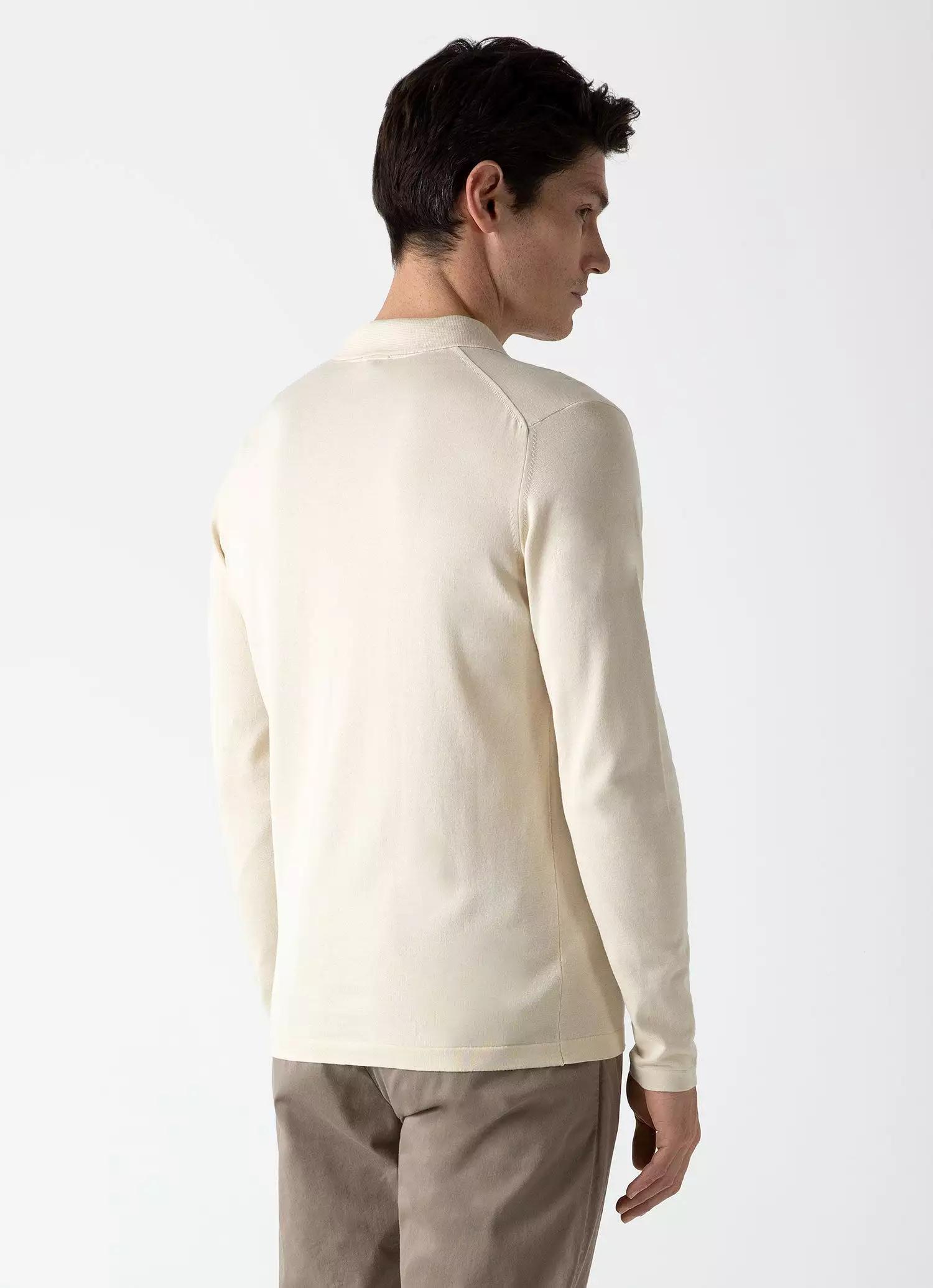 Men's Sea Island Cotton Long Sleeve Polo Shirt in Undyed