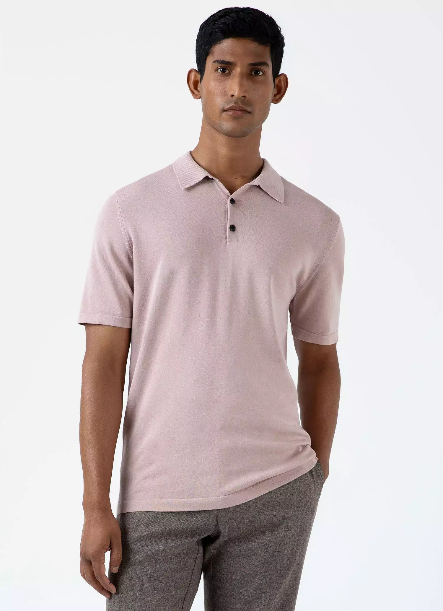 Men's Sea Island Cotton Polo Shirt in Pale Pink