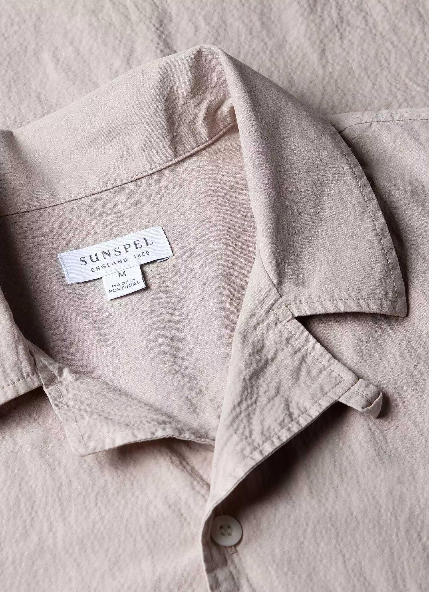 Men's Seersucker Camp Collar Shirt in Light Sand