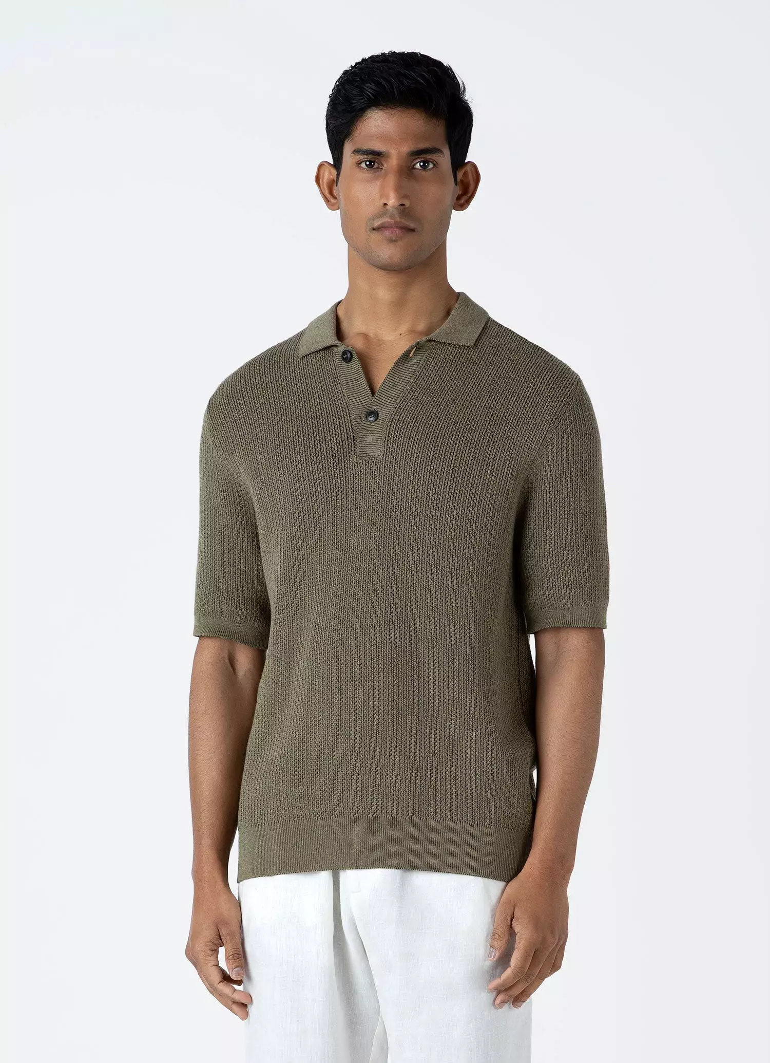 Men's Textured Knit Polo Shirt in Khaki