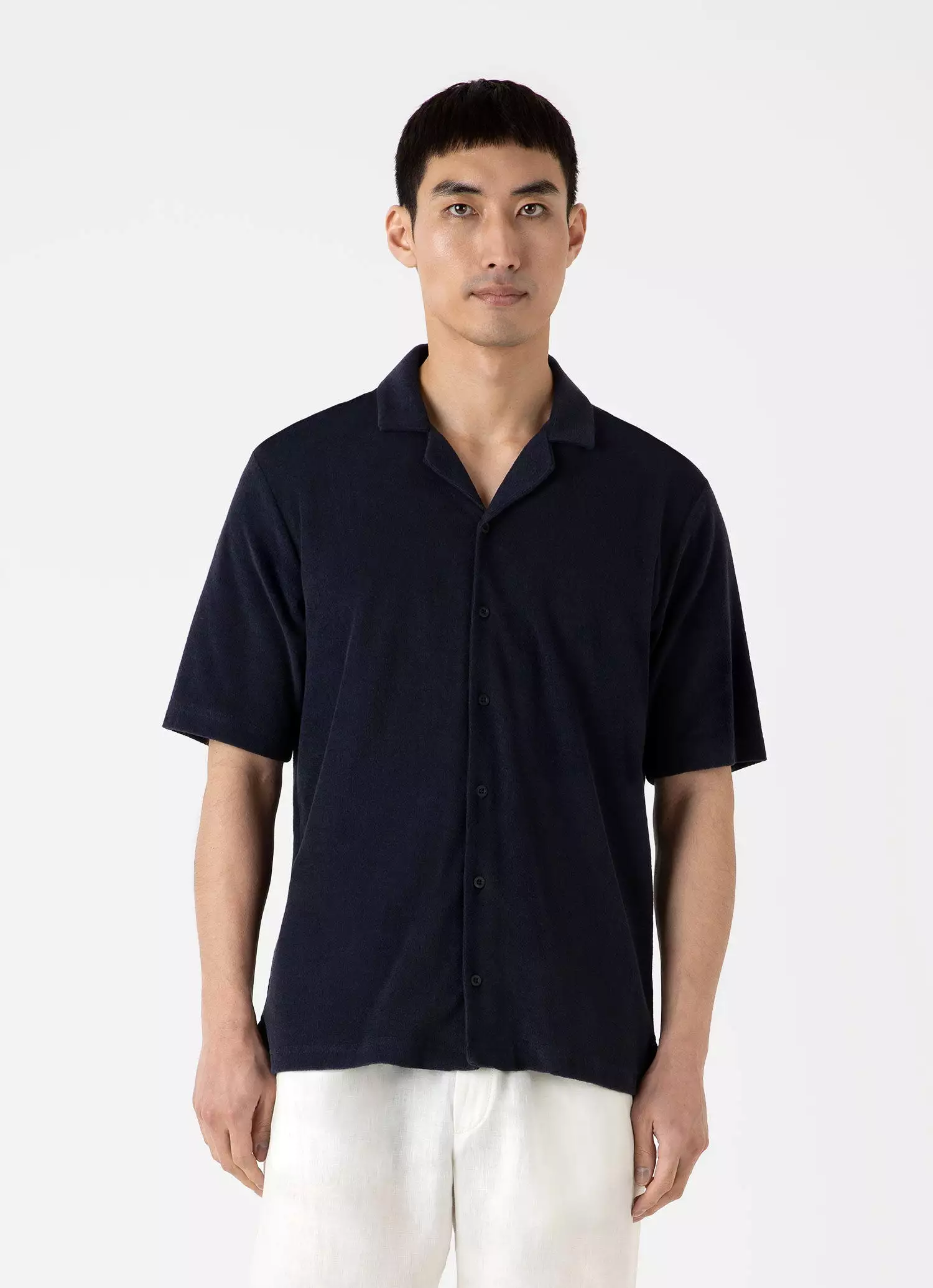 Men's Towelling Camp Collar Shirt in Navy