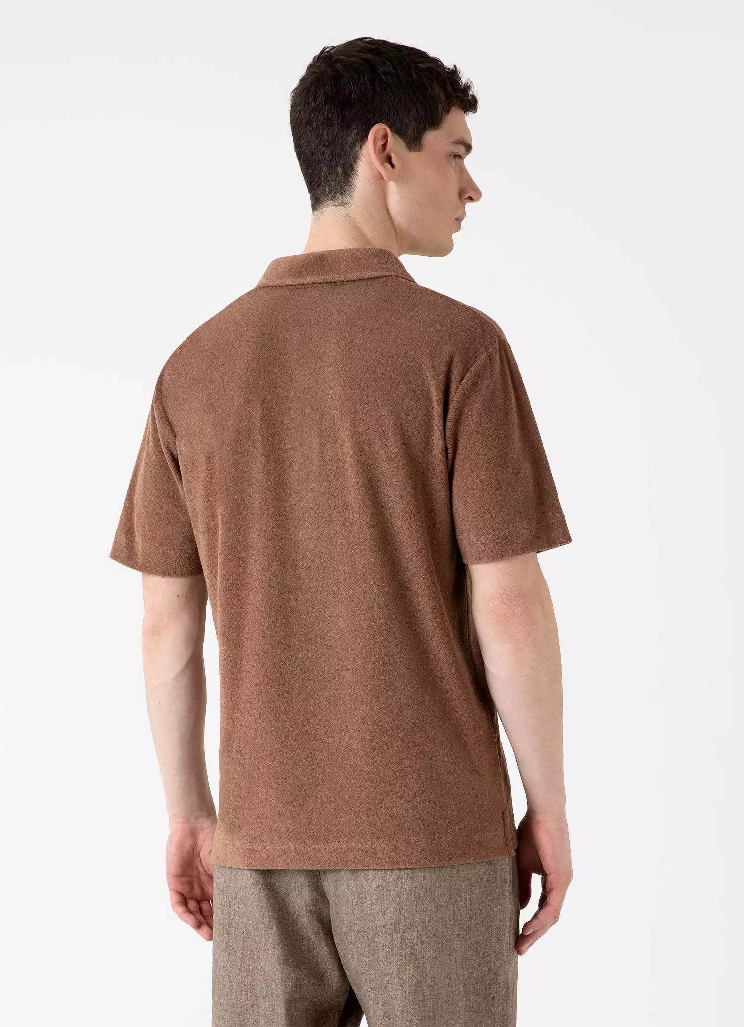 Men's Towelling Polo Shirt in Dark Sand