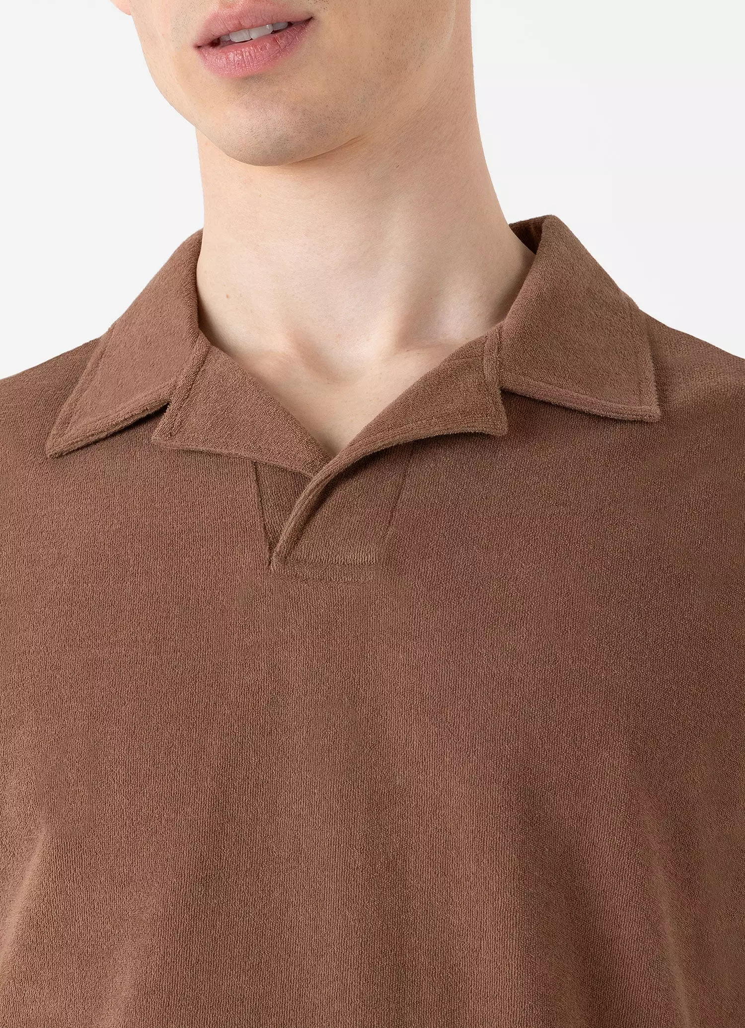 Men's Towelling Polo Shirt in Dark Sand